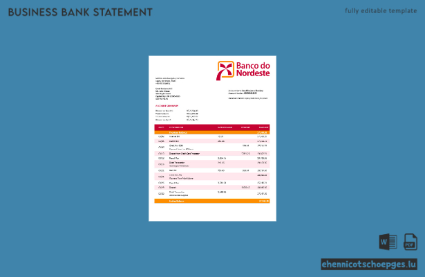 Beispiel eines Kontoauszugs der Banco do Nordeste (Word- und PDF-Datei)